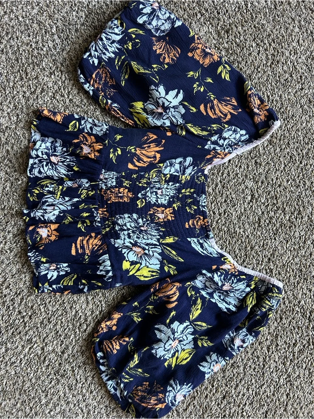 NWOT Free People Mirabella Blue Floral Wrap Top Puff Sleeve Blouse Women’sSize M